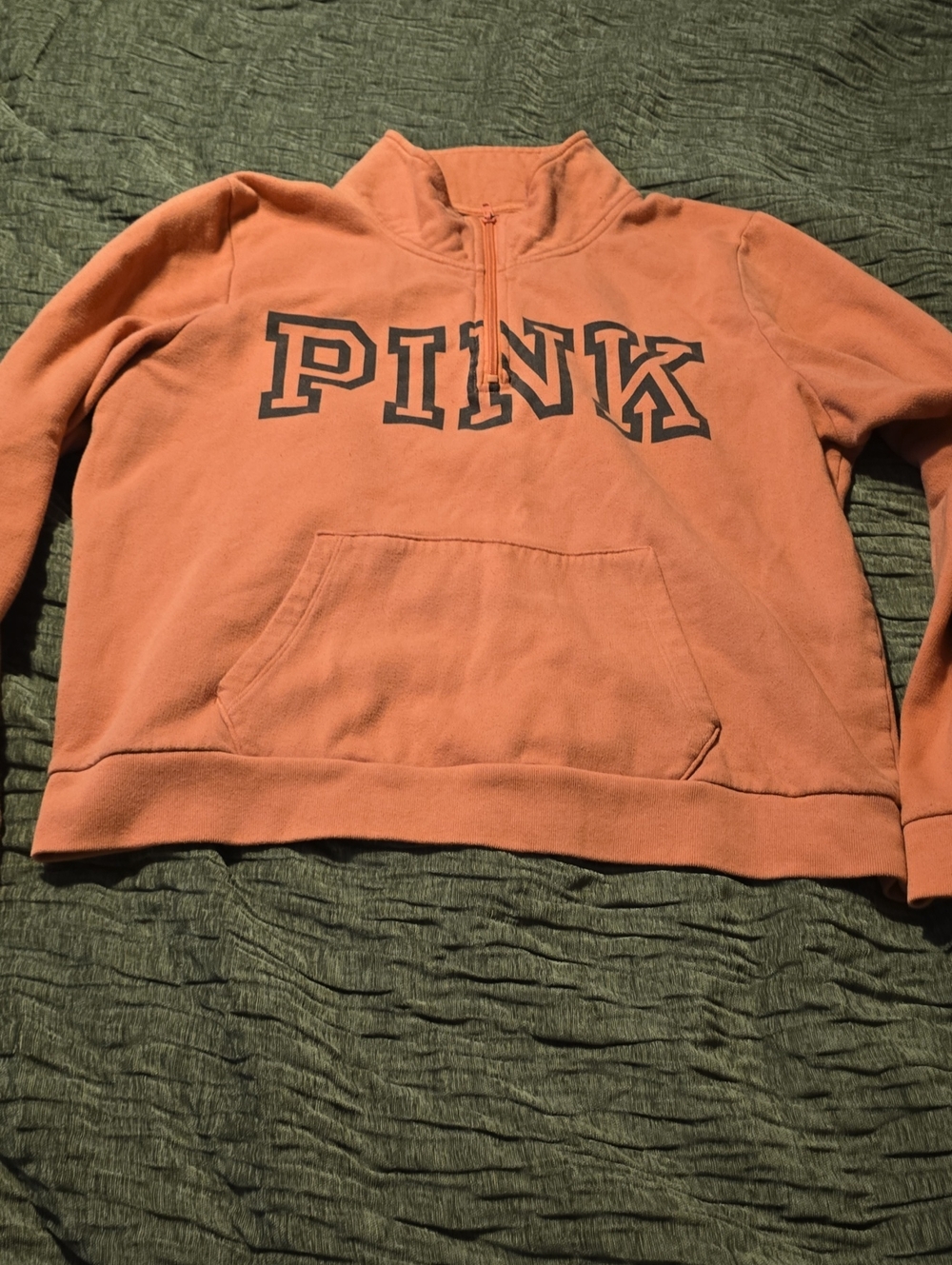 PINK Victoria's Secret Coral Half-Zip Pullover Sweatshirt Like New XL